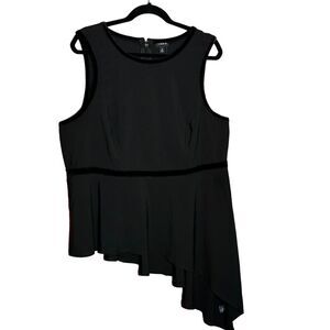 NWT TORRID Women’s Black Crepe Velvet Trim Asymmetrical Peplum Top Size 2X